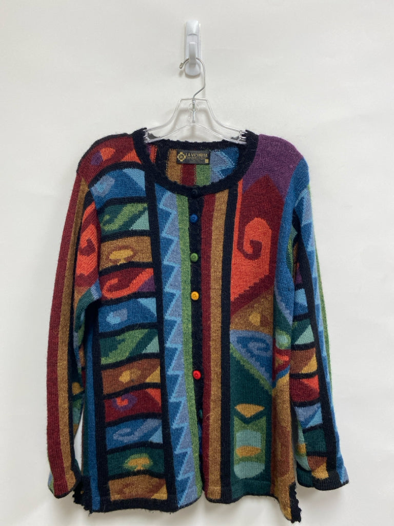 Size XL Multi Color Abstract Cardigan Alpaca/Wool Blend Ladies Sweater