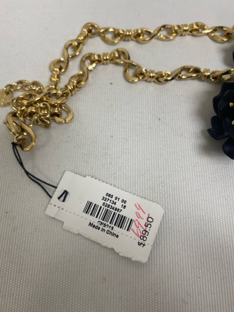 NWT Talbots Gold Color Black Flowers Necklace