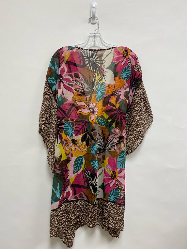 SIZE  1X Black/Pink Multi Color Floral Plus Size Coverup