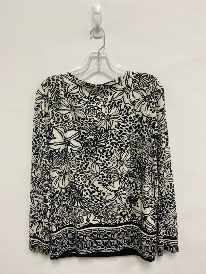 LILLY PULITZER Size S White Black Floral Ladies Top