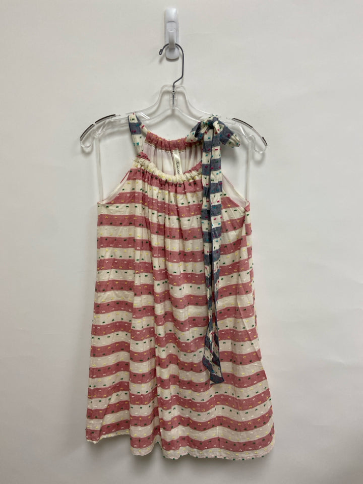 Size M Cream/Navy Red Striped Sleeveless Swiss Dot Ladies Dress