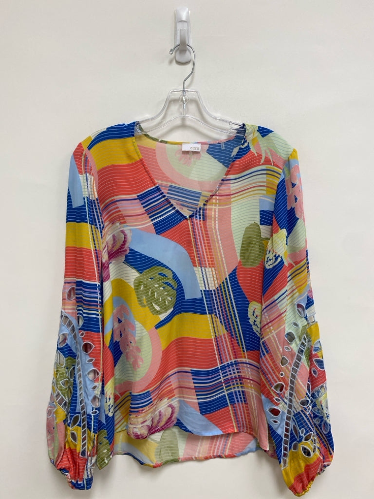 ecru Size S Green Pink/Blue Assorted Print Ladies Top