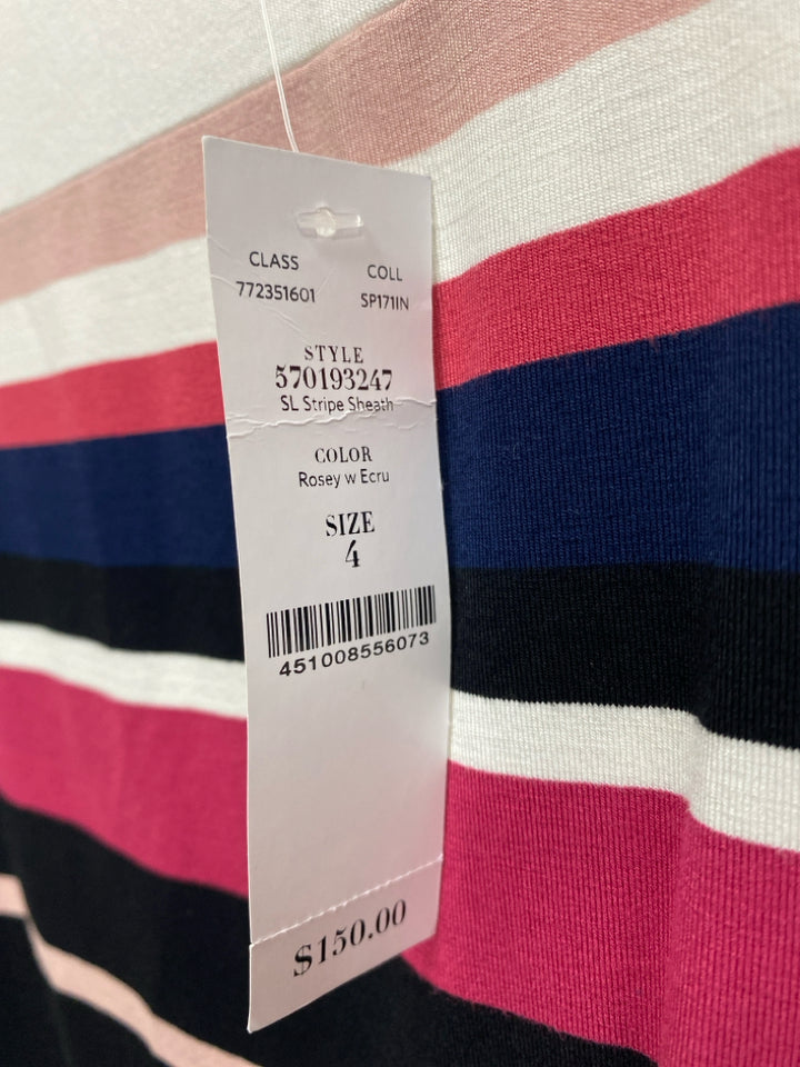 NWT Wht House/Blk Mkt Size 4 White/Pink Black/Blue Stripes Ladies Dress
