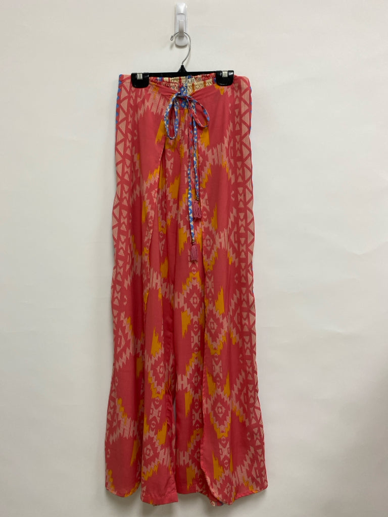 PAANI Size L Pink/Blue Cream/Orange Southwestern Wide Leg Ladies Pants
