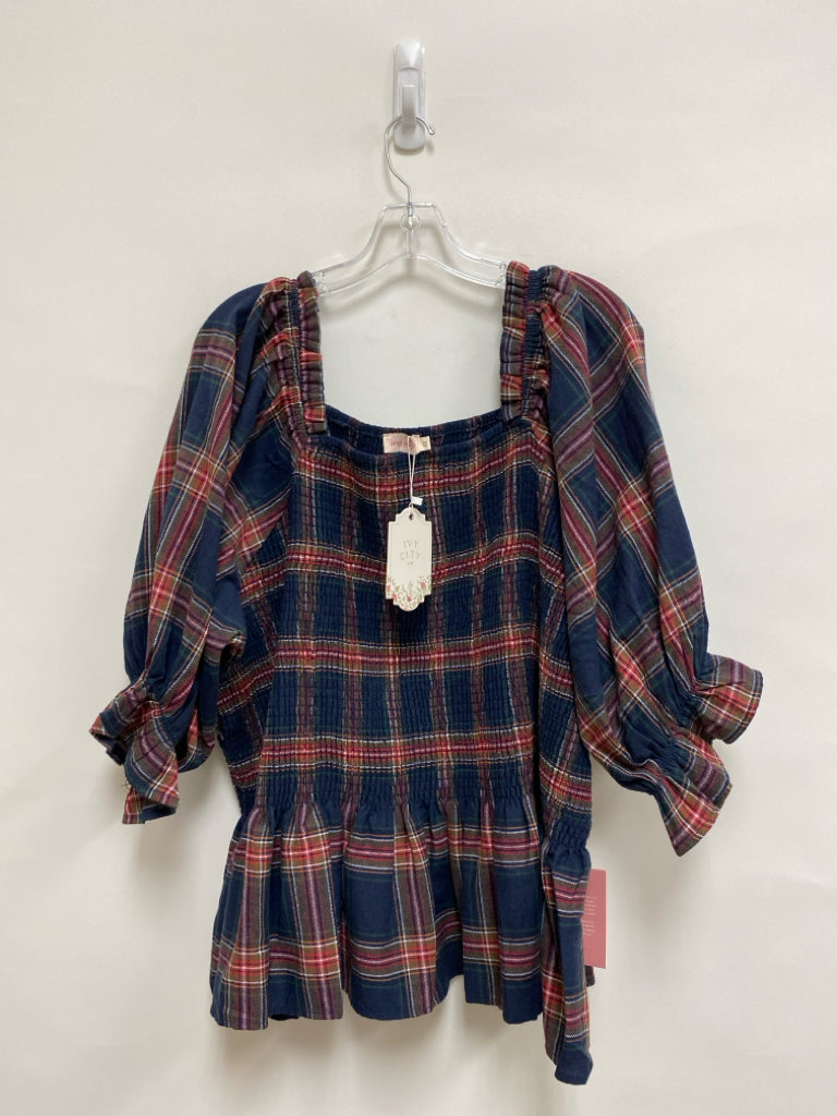 NWT Size 4X Navy Red/Multi Plaid Plus Size Top