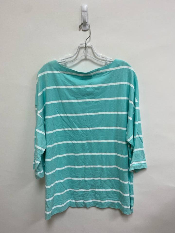 NWT  SIZE  XXL Aqua/White Striped 3/4 Sleeve Pima Cotton Plus Size Top