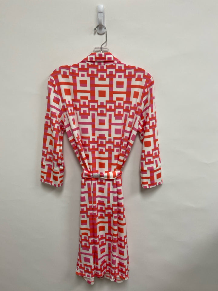 J McLaughlin Size M White/Pink Coral Geometric Button Up Ladies Dress