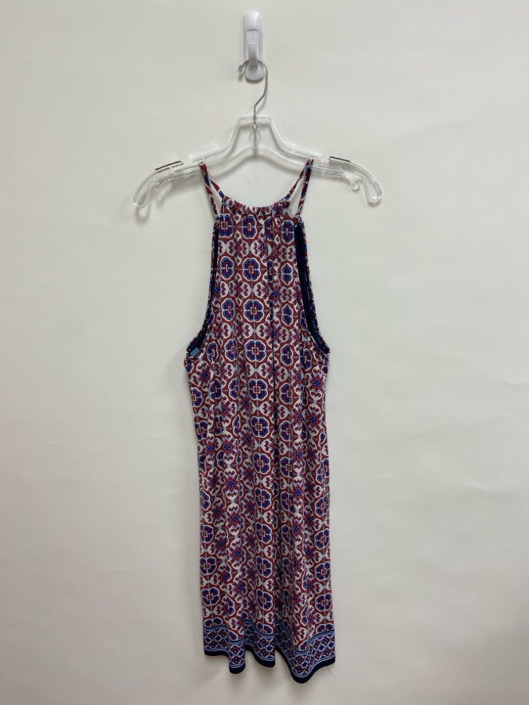 Max Studio Size L White Blue/Red Print Sleeveless Ladies Dress