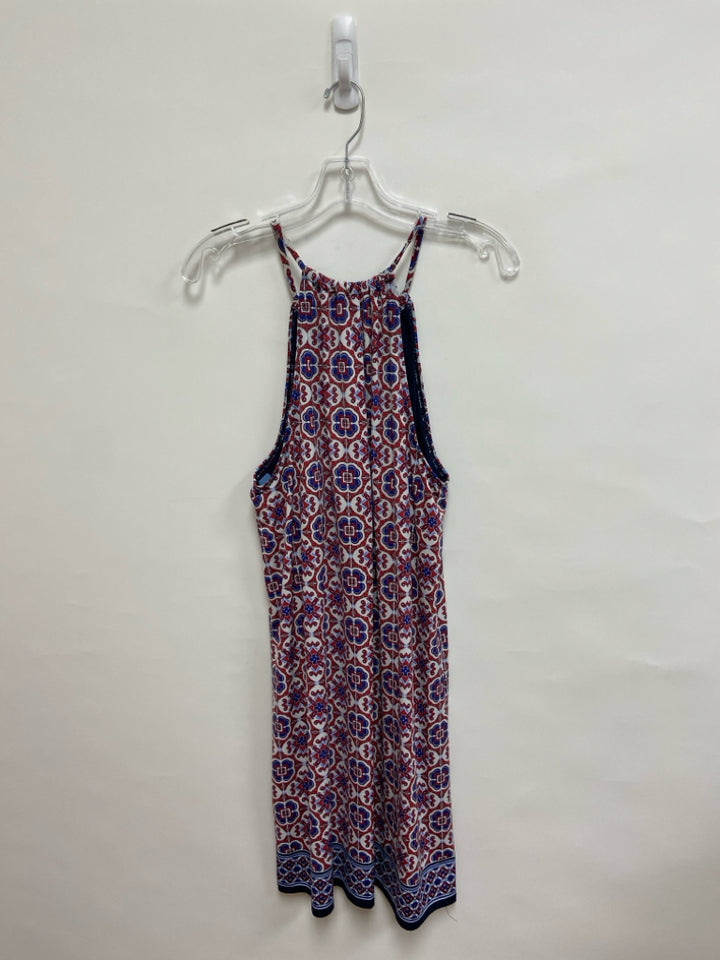 Max Studio Size L White Blue/Red Print Sleeveless Ladies Dress