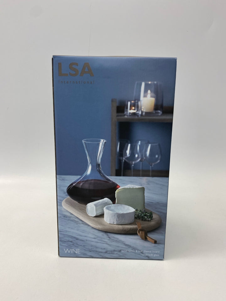 NEW/BOX Mark &amp; Graham Clear Natural Wood/Glass Decanter