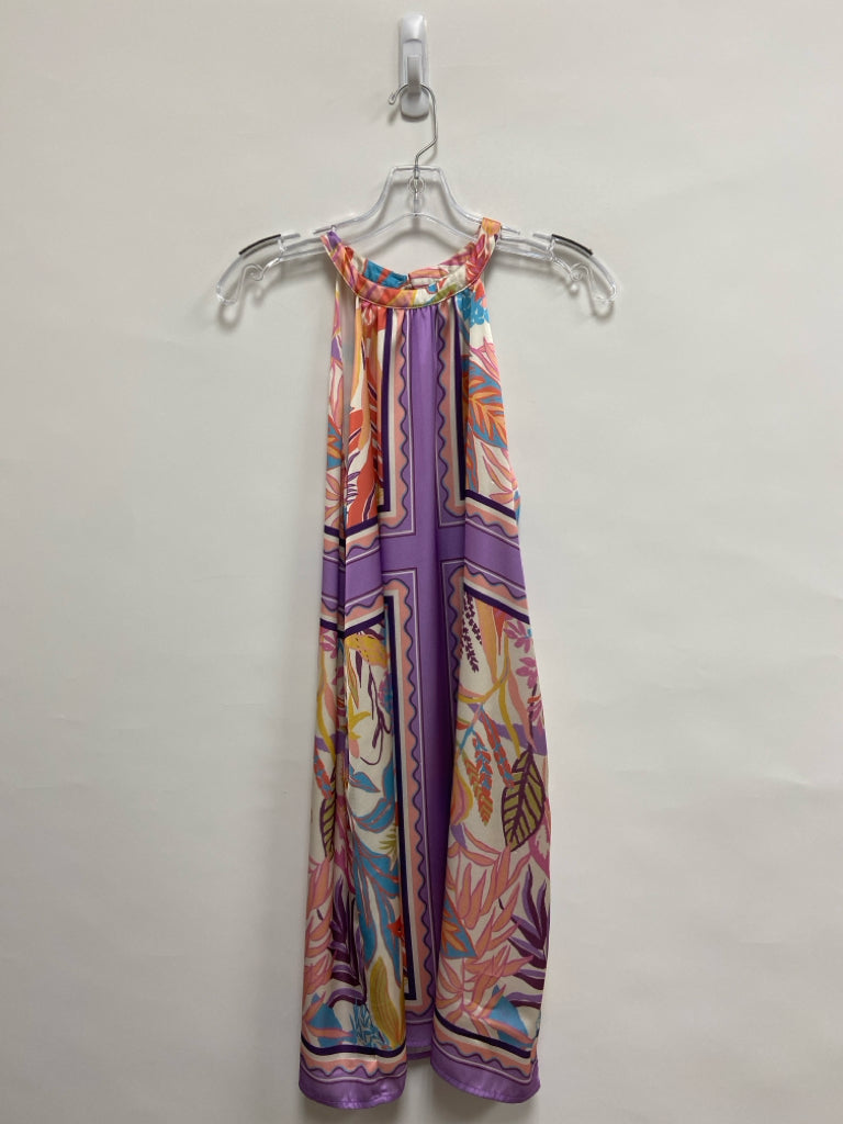 Jade Brand Size S Peach Lavender/Multi Leaves Sleeveless Ladies Dress