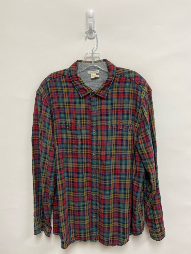 carbon2cobalt Size XL Red Tan/Green Plaid Flannel Men&