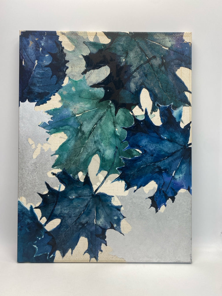 Pier 1 Navy/Green Silver/White Abstract Canvas Art