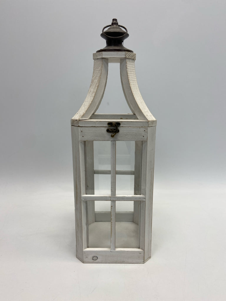 White Clear Wood/Glass Lantern