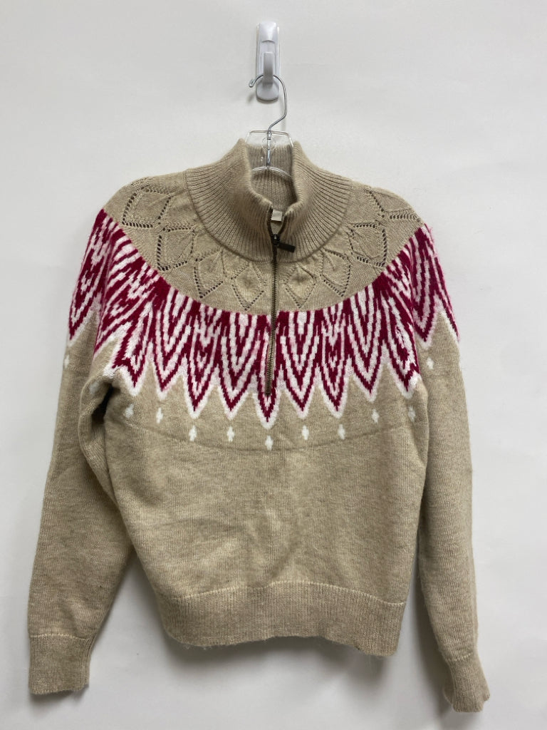 LOFT Size S Beige White/Red Quarter Zip Ladies Sweater