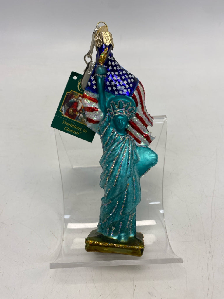 Old World Christmas Blue Red/White/Blue American Flag Glass Ornaments