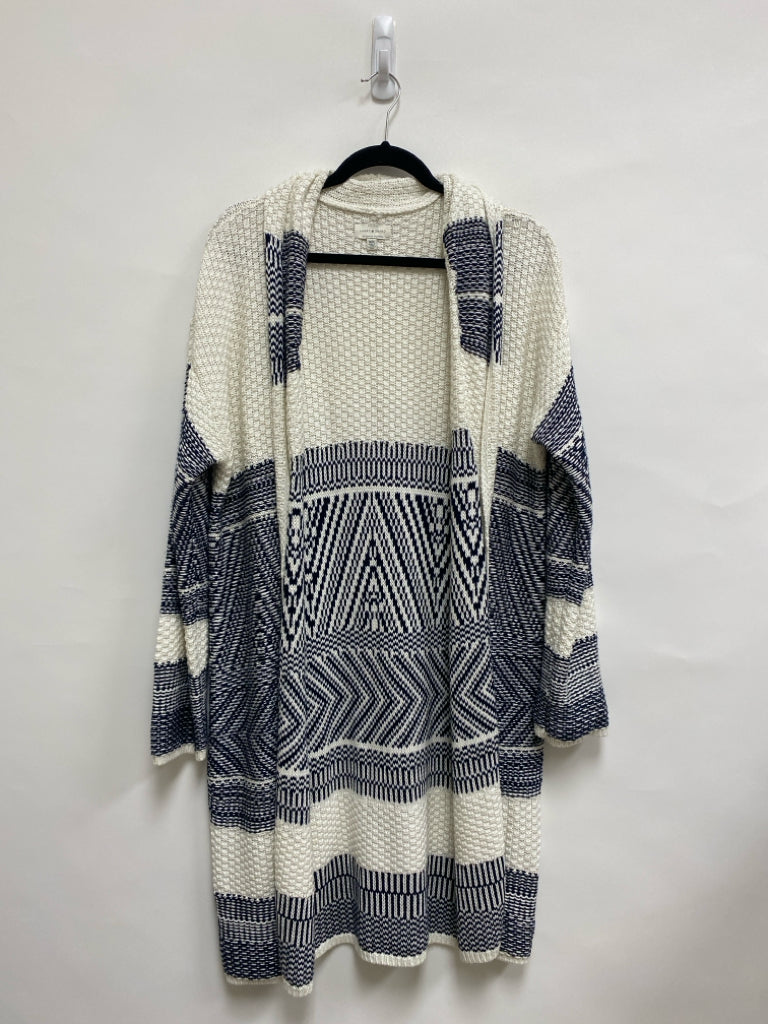 Lucky Brand Size M White/Navy Southwestern Duster Ladies Sweater