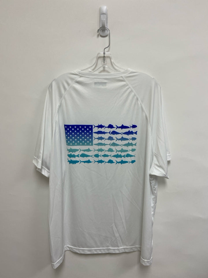 Columbia Size XXL White Blue/Aqua Fish Men&