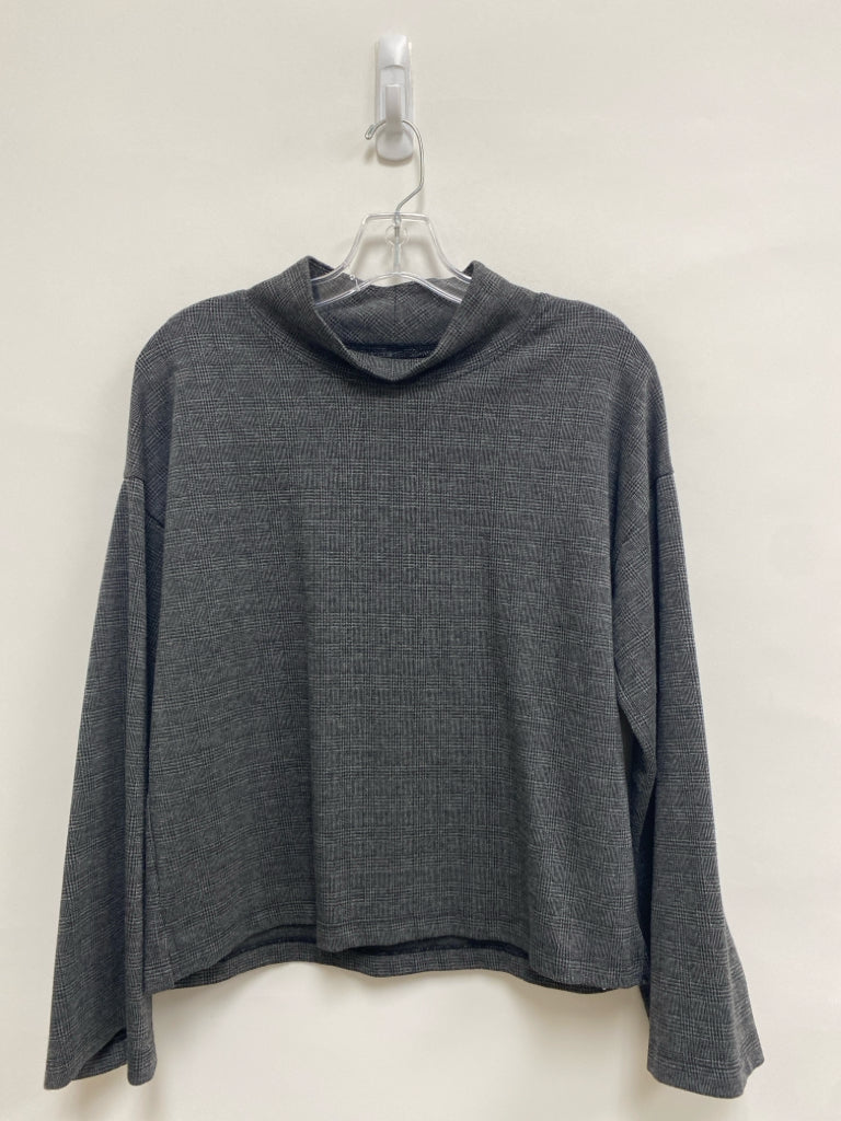 Madewell Size M Gray/Black Plaid Mock Neck Ladies Top