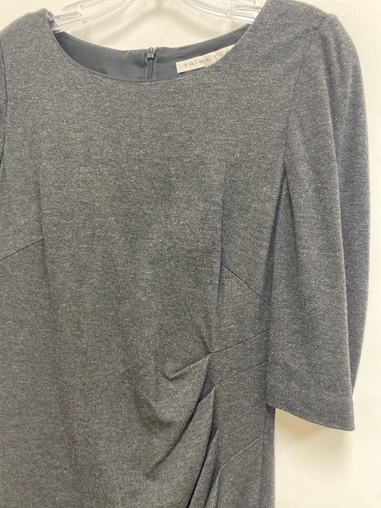 Trina Turk Size 6 Charcoal Heather Ruched 3/4 Sleeve Ladies Dress
