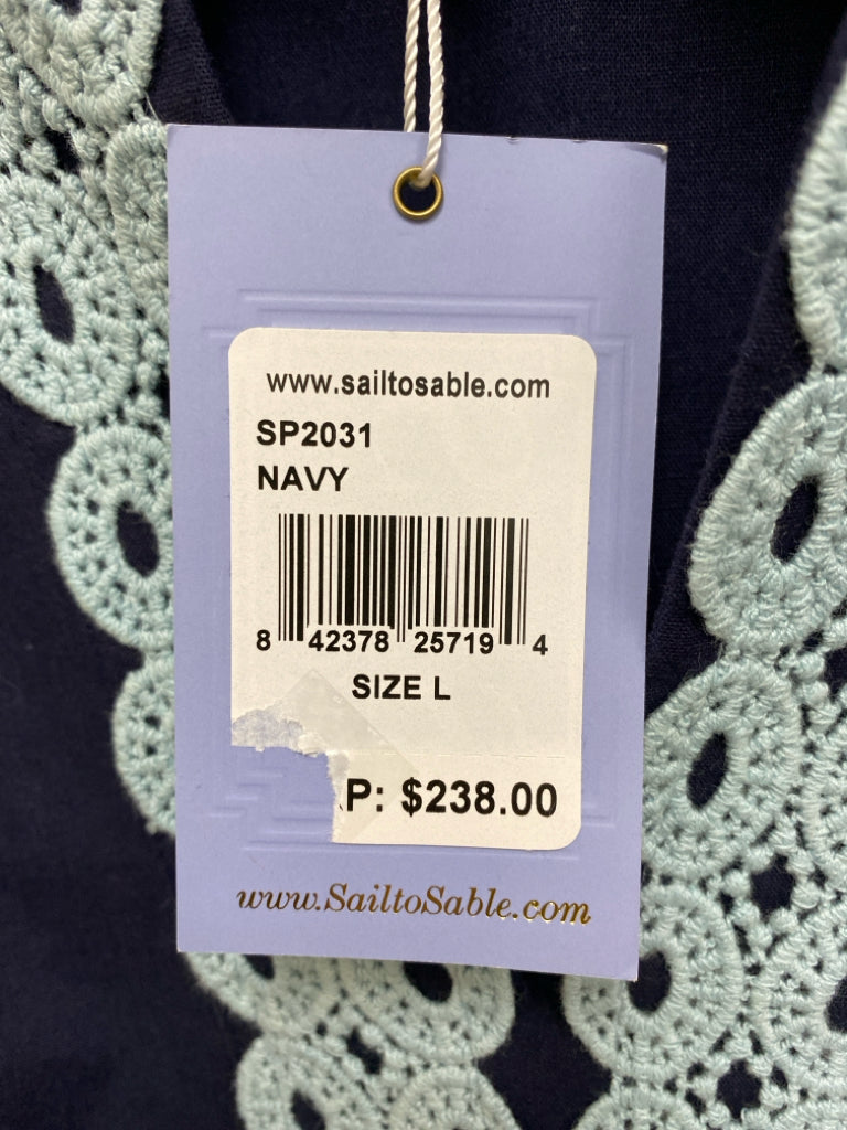 NWT Sail to Sable Size L Navy Aqua Trimmed Maxi Ladies Dress