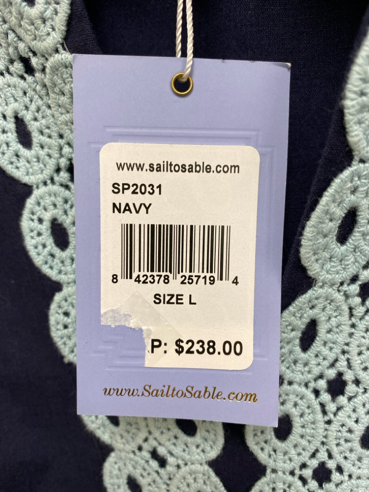 NWT Sail to Sable Size L Navy Aqua Trimmed Maxi Ladies Dress