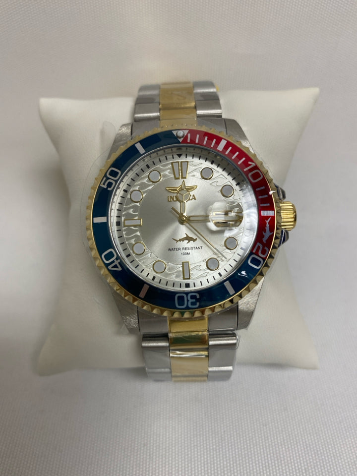 NEW/BOX Invicta Silver/Gold Blue/Red Stainless Men&