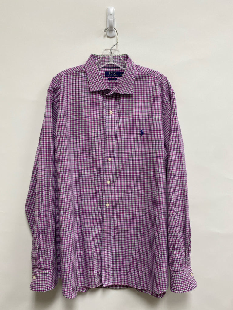 Polo Size XXL Fuschia White/Green Checkered Button Down Men&