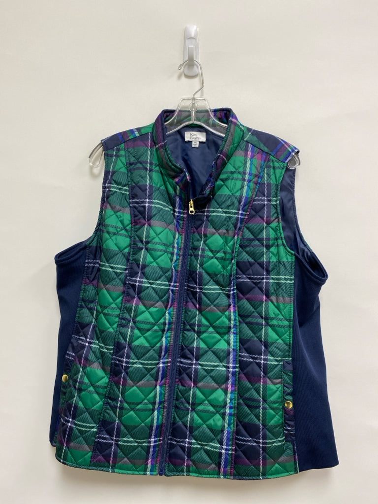 Kim Rogers Size XXL Green Purple/White Plaid Plus Size Vest