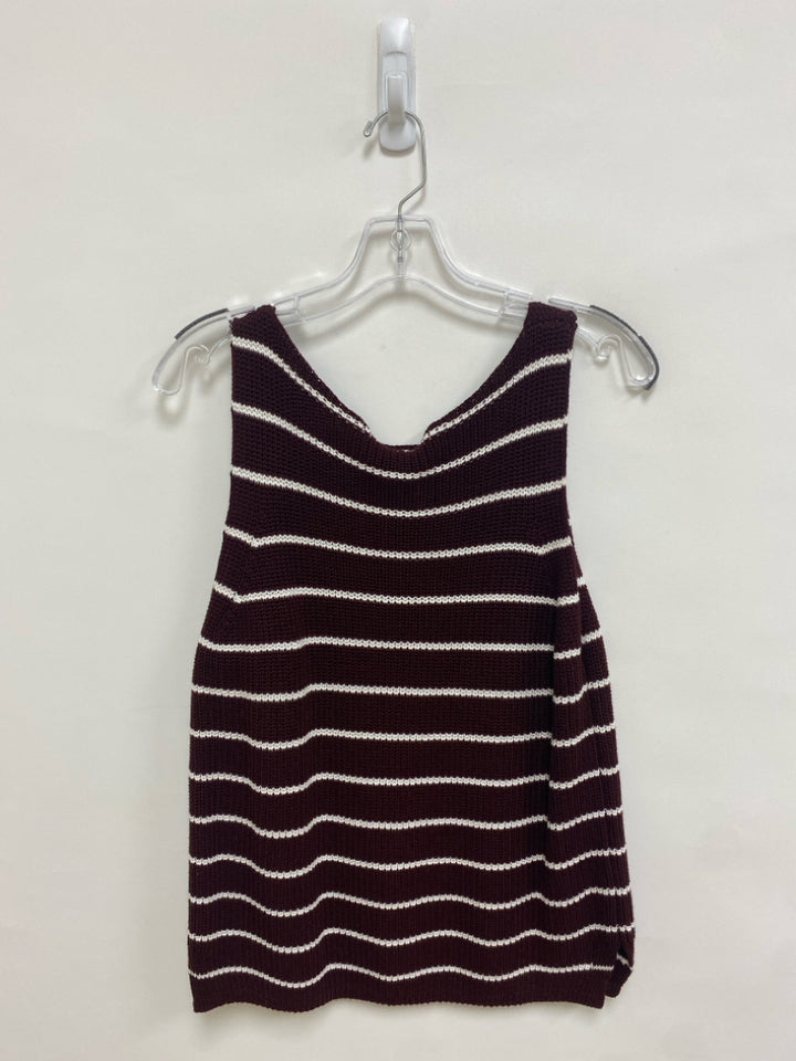 NWT LOFT Size M Brown White Striped Sleeveless Ladies Sweater