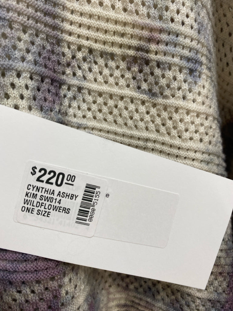 NWT Cynthia Ashby Size OSFA Cream Purple Tie Dye Cropped Ladies Sweater