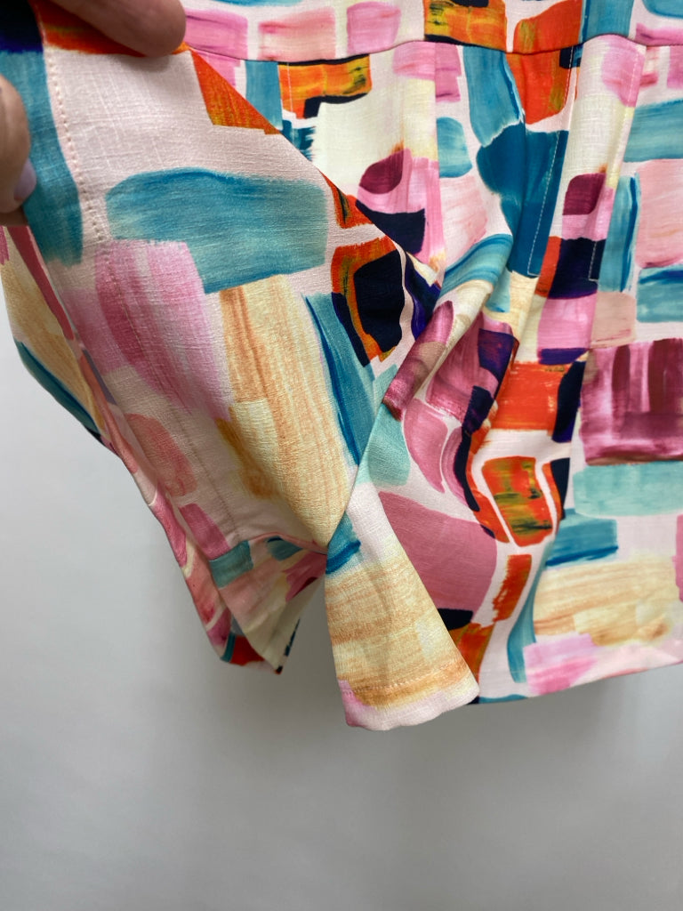 NWT traffic people Size M Aqua/Pink Orange/Multi Abstract Ladies Romper