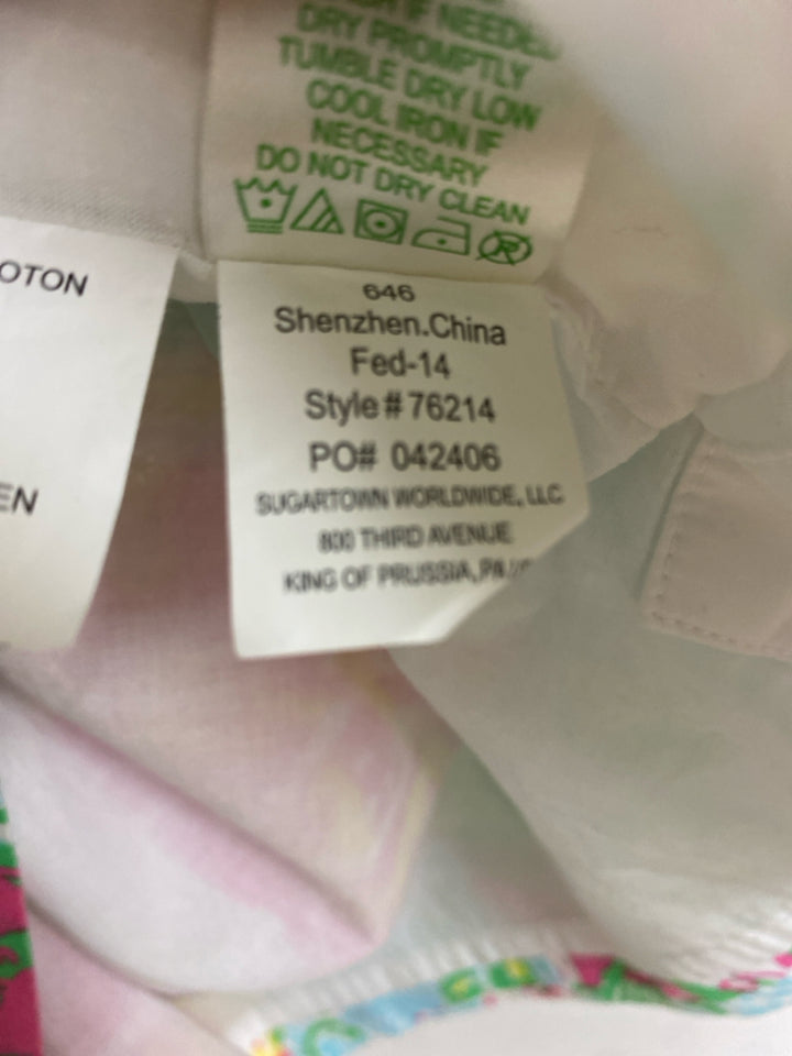LILLY PULITZER Size 14 White Pink/Green Assorted Print Sleeveless Ladies Dress