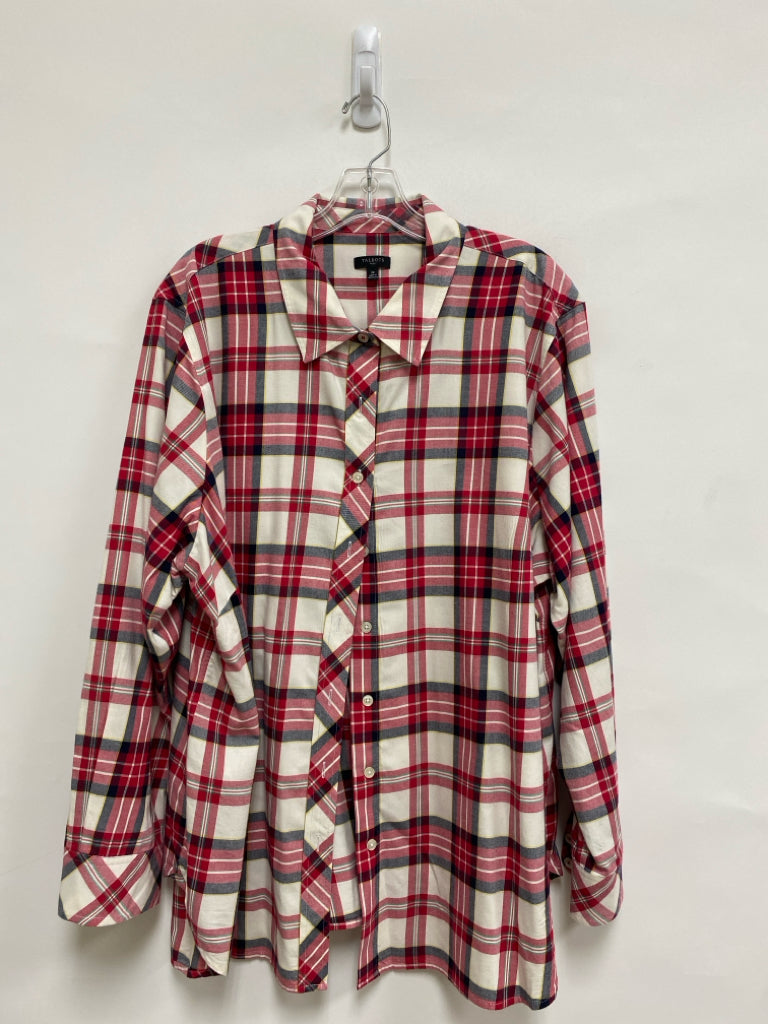 Talbots Size 3X White/Red Black Plaid Button Up Plus Size Top