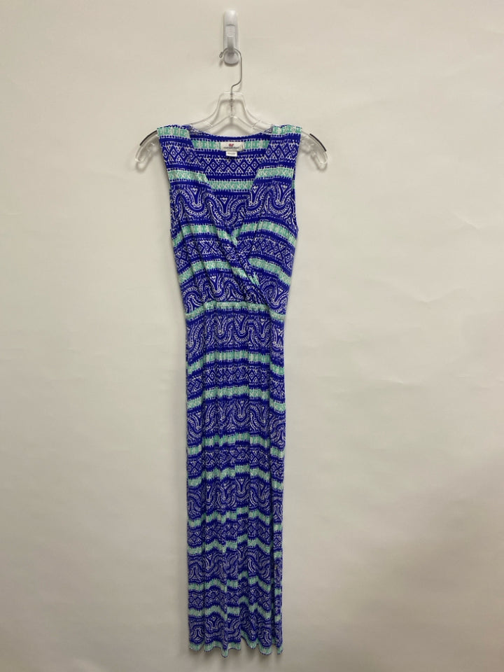 Vineyard Vines Size XS Royal Blue/White Aqua Print Maxi Ladies Dress
