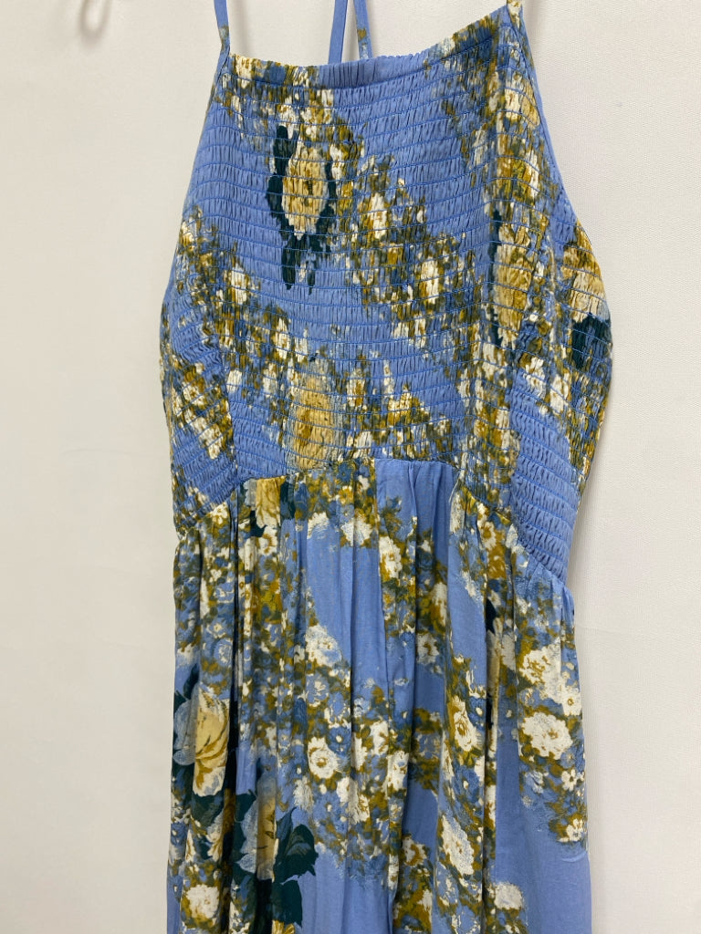 Free People Size XS Dusty Blue Yellow/Green Flowers Sleeveless Ladies Dress