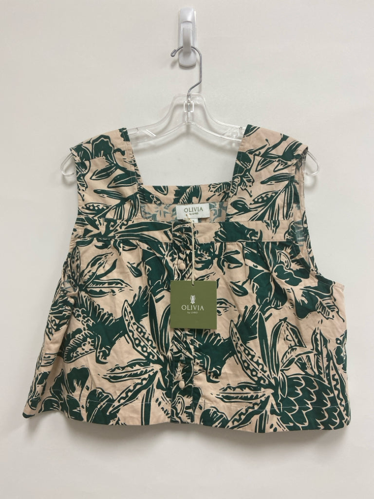 NWT Size L Peach Dark Green Flowers Sleeveless Ladies Top