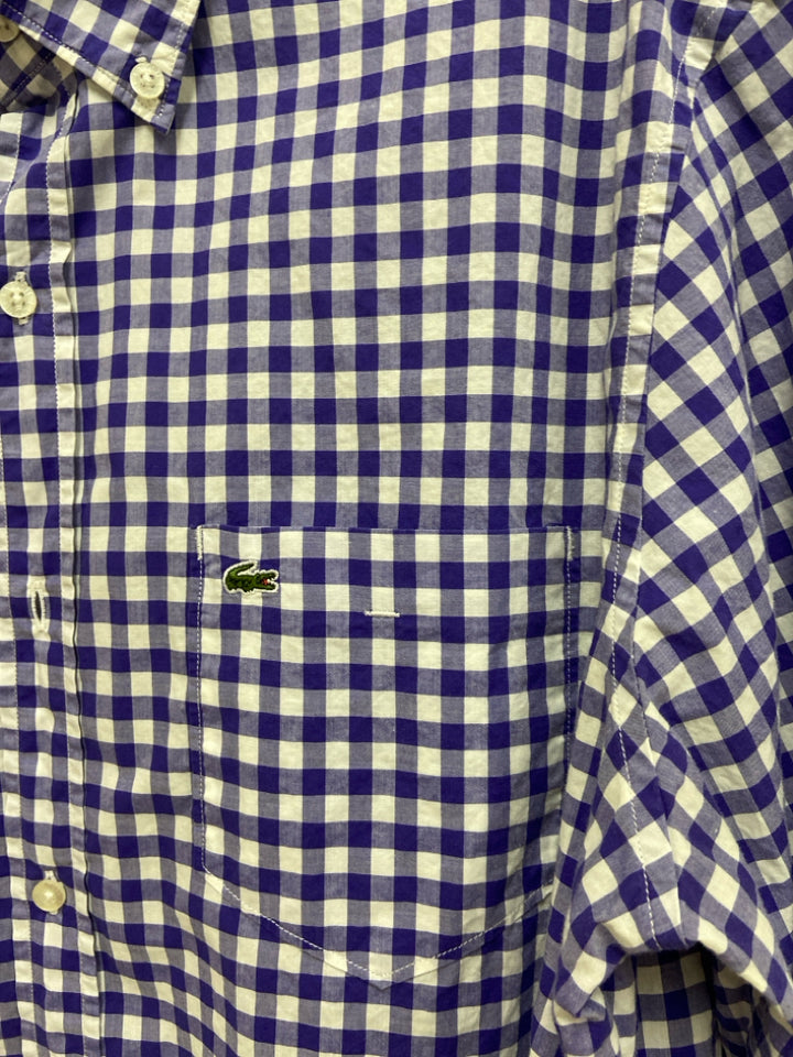 Lacoste Size 40 Purple White Checkered Button Up Men&