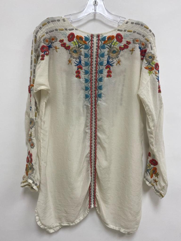 JOHNNY WAS Size S Beige Multi Color Embroidered Ladies Top