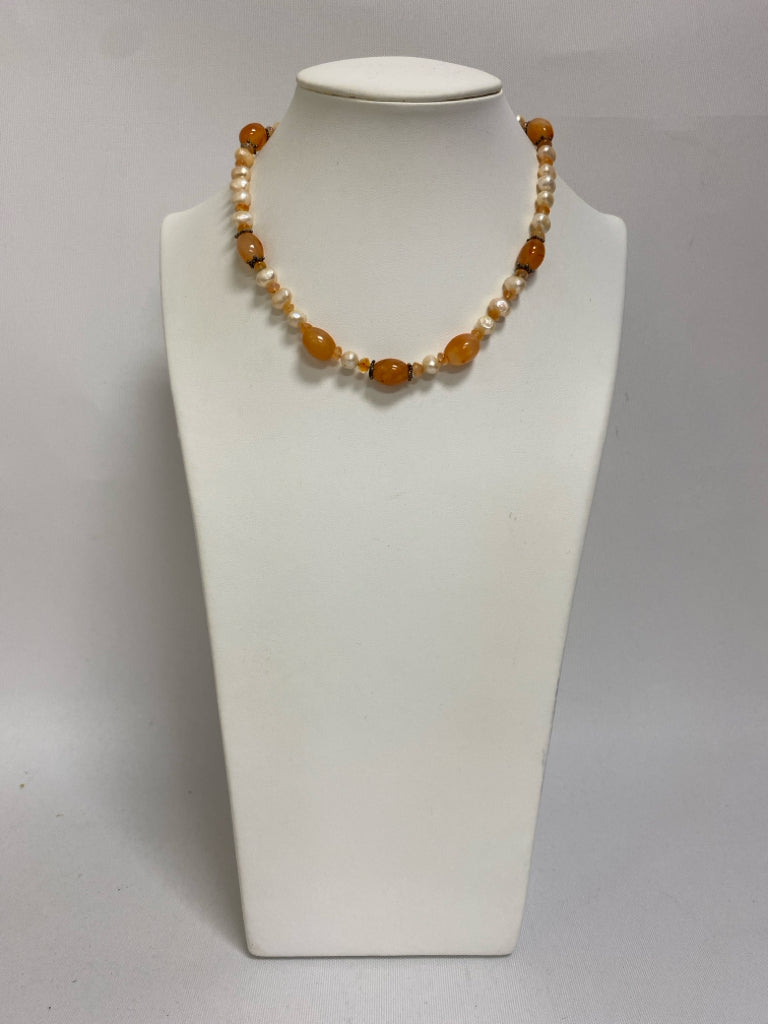 Orange Pearl Beaded Necklace