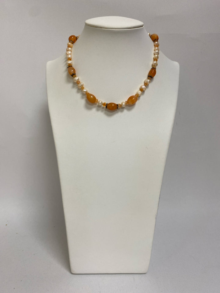 Orange Pearl Beaded Necklace