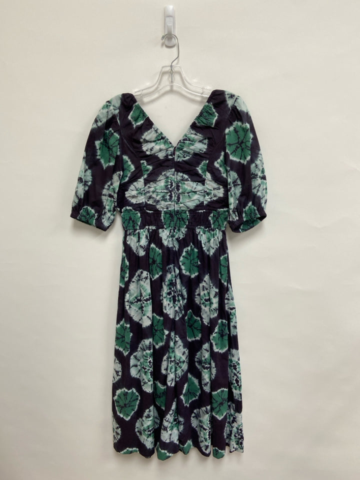 Sea New York Size M Navy Seafoam/White Tie Dye V Neck Ladies Dress