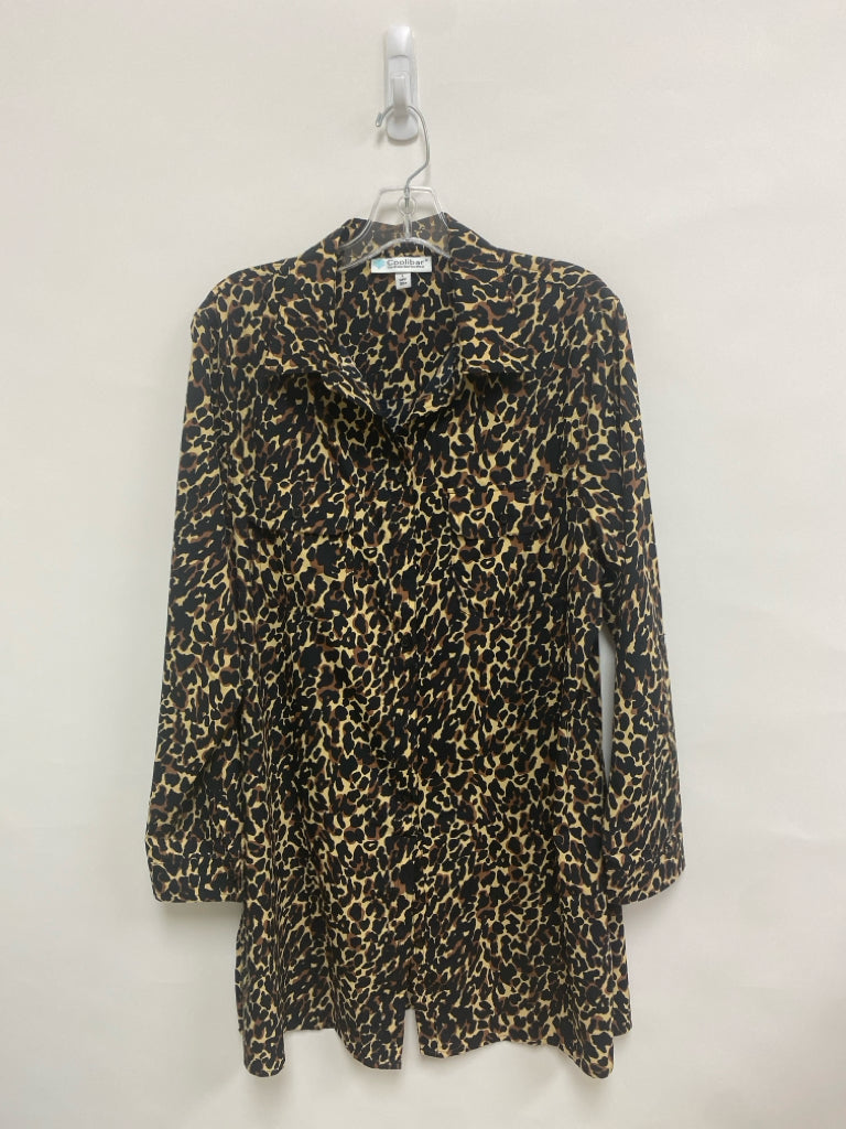 Coolibar Size L Tan Brown/Black Animal Print Button Up Ladies Dress
