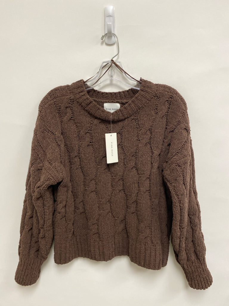 NWT Pink Rose Size S Brown Cable Knit Chenille Ladies Sweater
