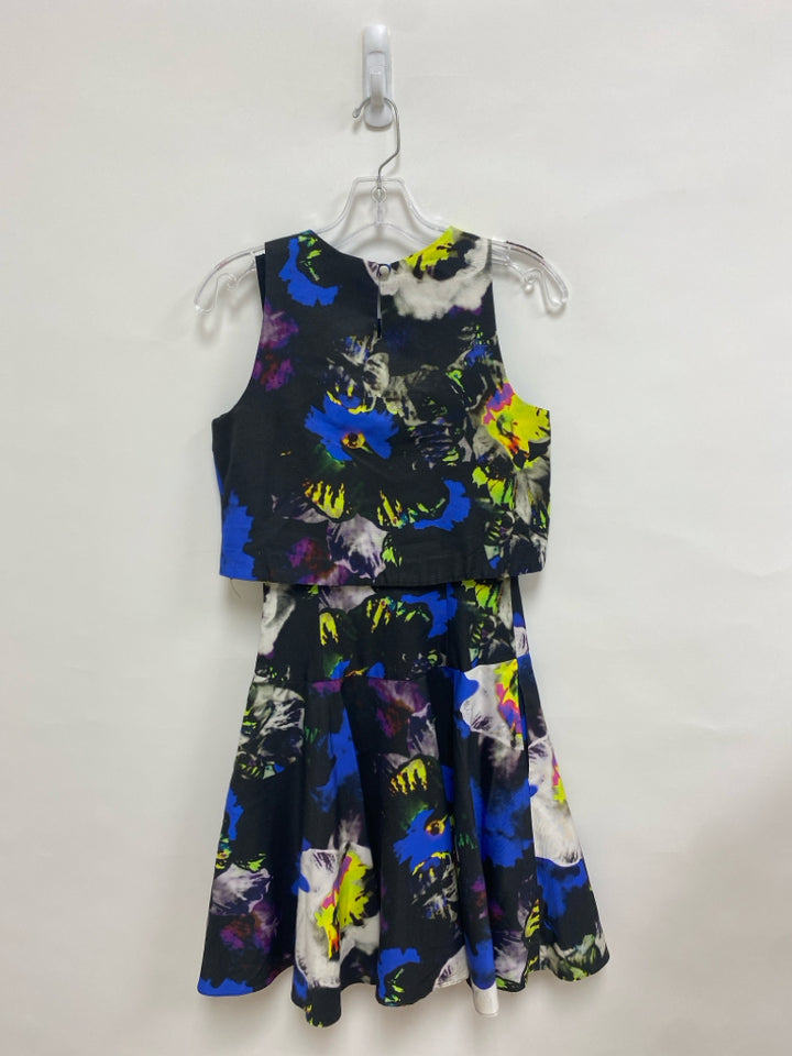 MILLY Size 2 Black Blue/Yellow Abstract Sleeveless Ladies Dress