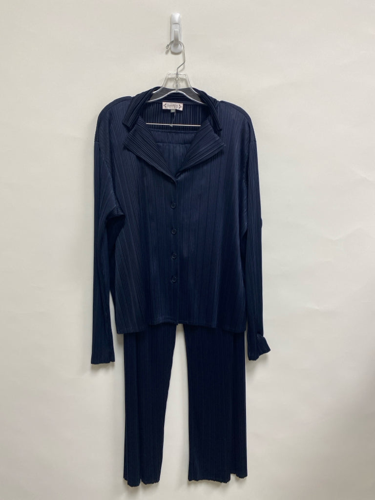 Nanette Lepore Size L Navy Ribbed Ladies 2pc Pajamas