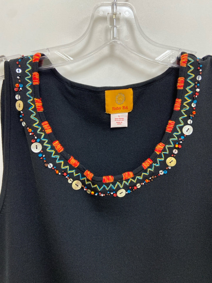 Ruby Rd. Size L Black Multi Color Beaded Tank Ladies Top
