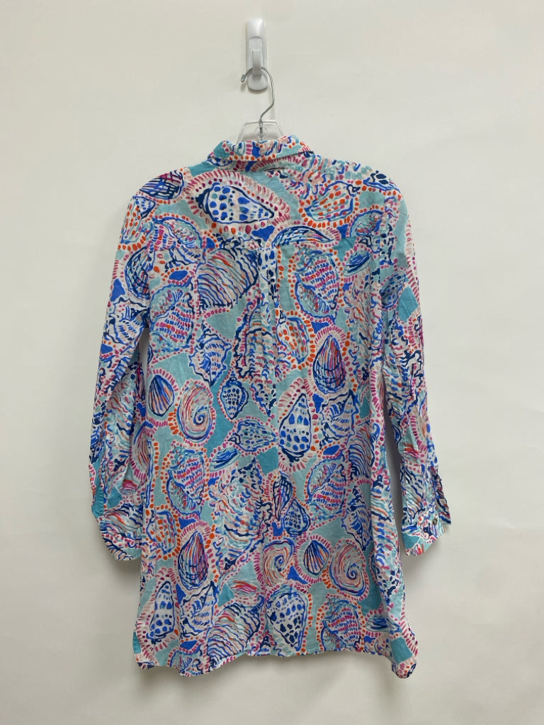 LILLY PULITZER Size M Aqua/Pink Orange/Blue Shells Button Up Ladies Coverup