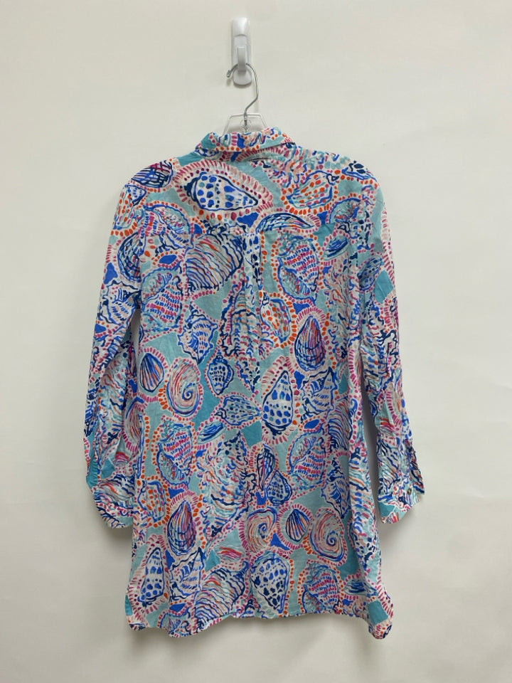LILLY PULITZER Size M Aqua/Pink Orange/Blue Shells Button Up Ladies Coverup