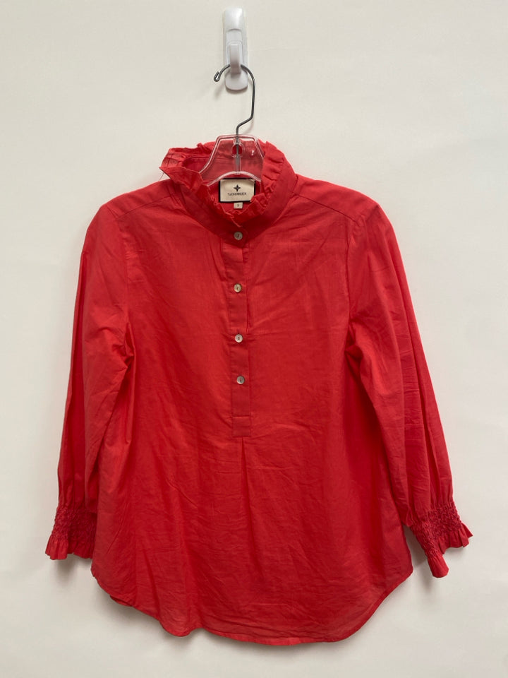 TUCKERNUCK Size S Dark Coral Ruffles Button Up Ladies Top
